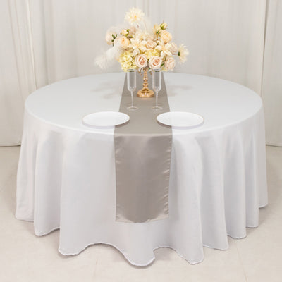 Sophisticated Silver Seamless Lamour Satin Table Runner 12"x108" Sophisticated Silver Seamless Lamour Satin Table Runner 12"x108"