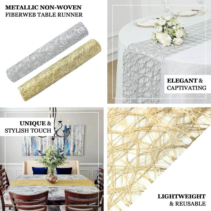 Metallic silver disposable table runner for elegant settings.