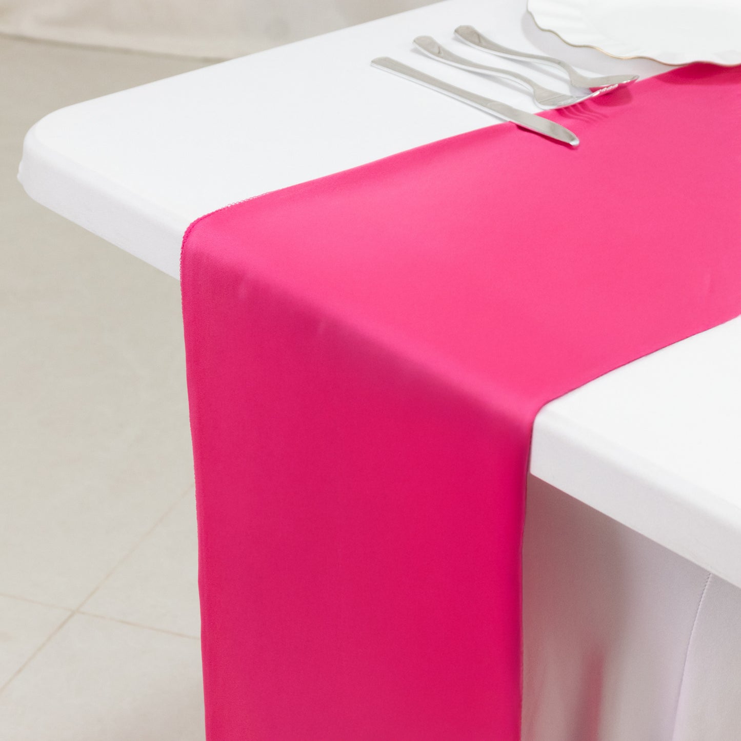 Fuchsia Scuba Polyester Table Runner, Wrinkle Free Table Linen - 12"x108"