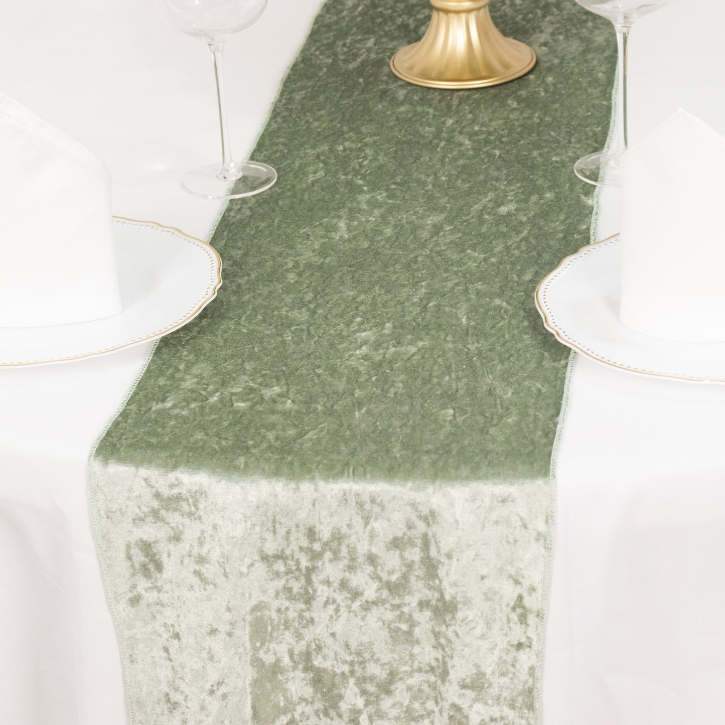 12"x108" Sage Green Premium Crushed Velvet Table Runner - 190GSM