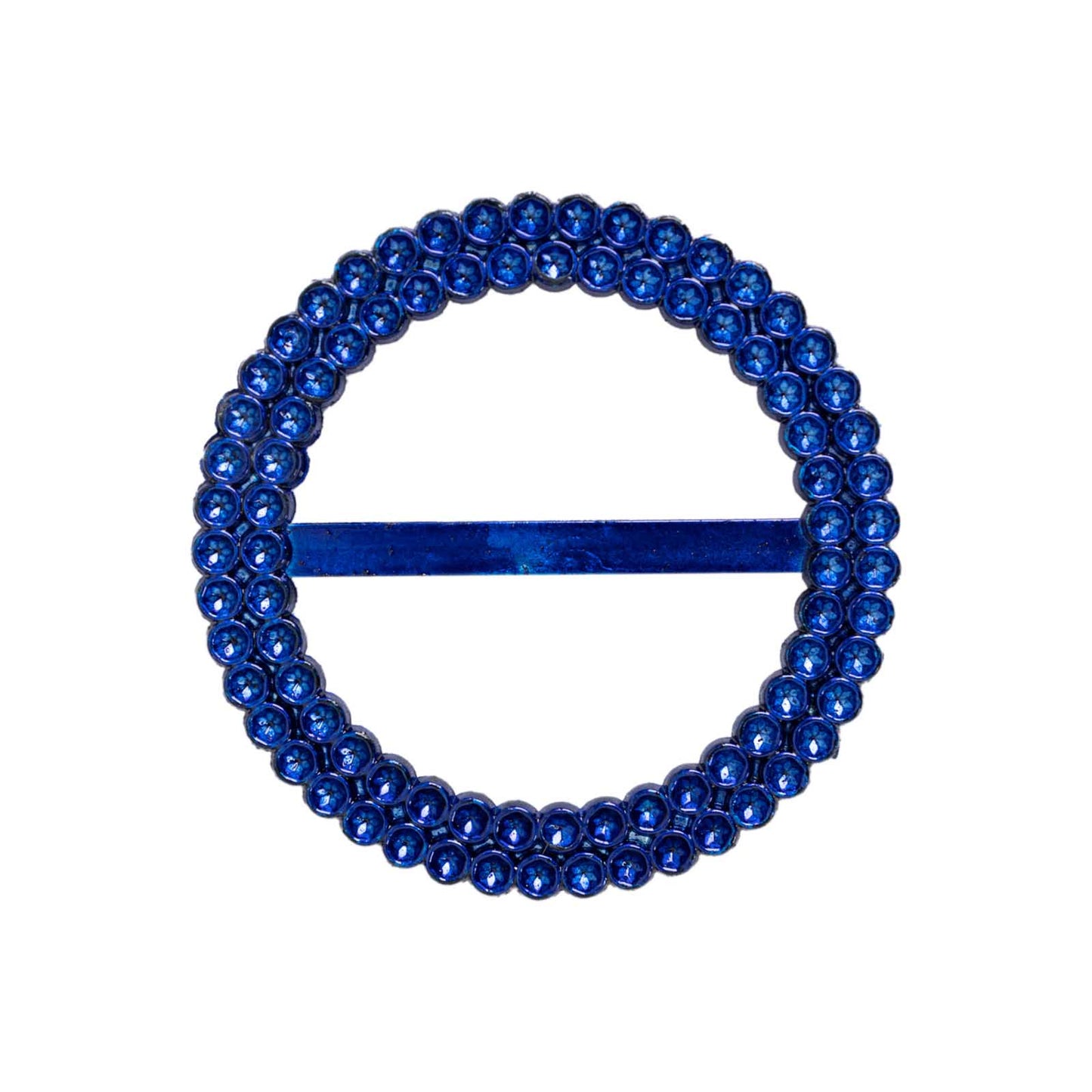Royal blue rhinestone circle napkin ring pin brooch.