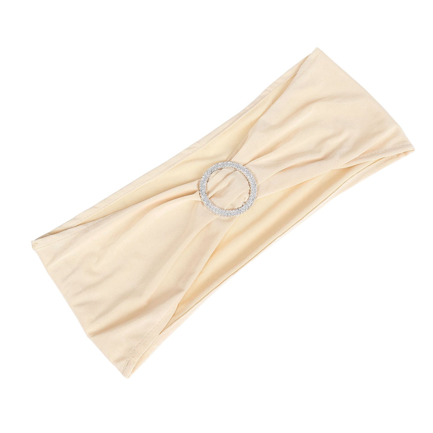 5 Pack Spandex Stretch Chair Sashes With Diamond Silver Buckle In Beige Color 5 Inch X 14 Inch