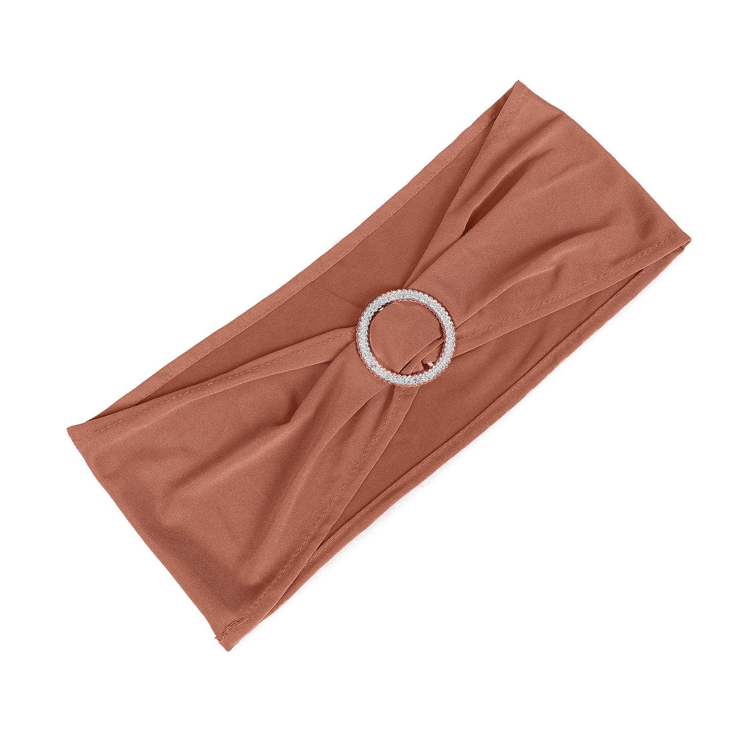 Terracotta Chair Sash With Silver Diamond Ring Slides In Spandex Material