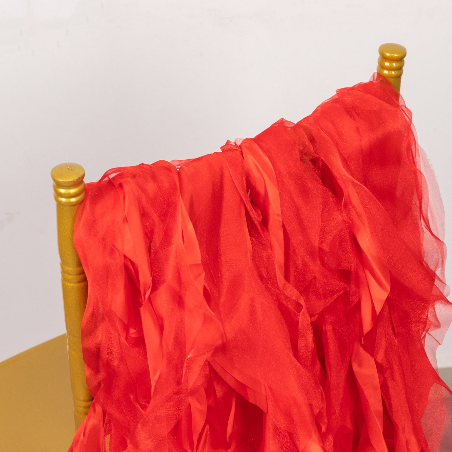 Red chiffon satin chair sashes in a pack of five.