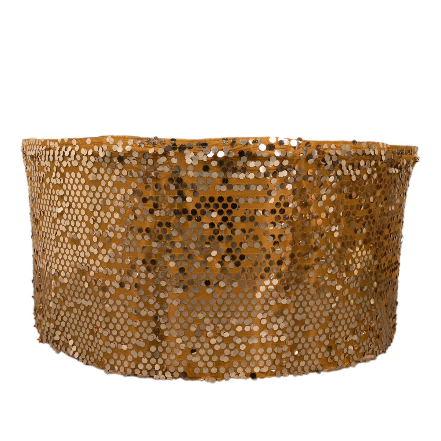 Gold sequin table skirt, 21ft dual layered satin design.