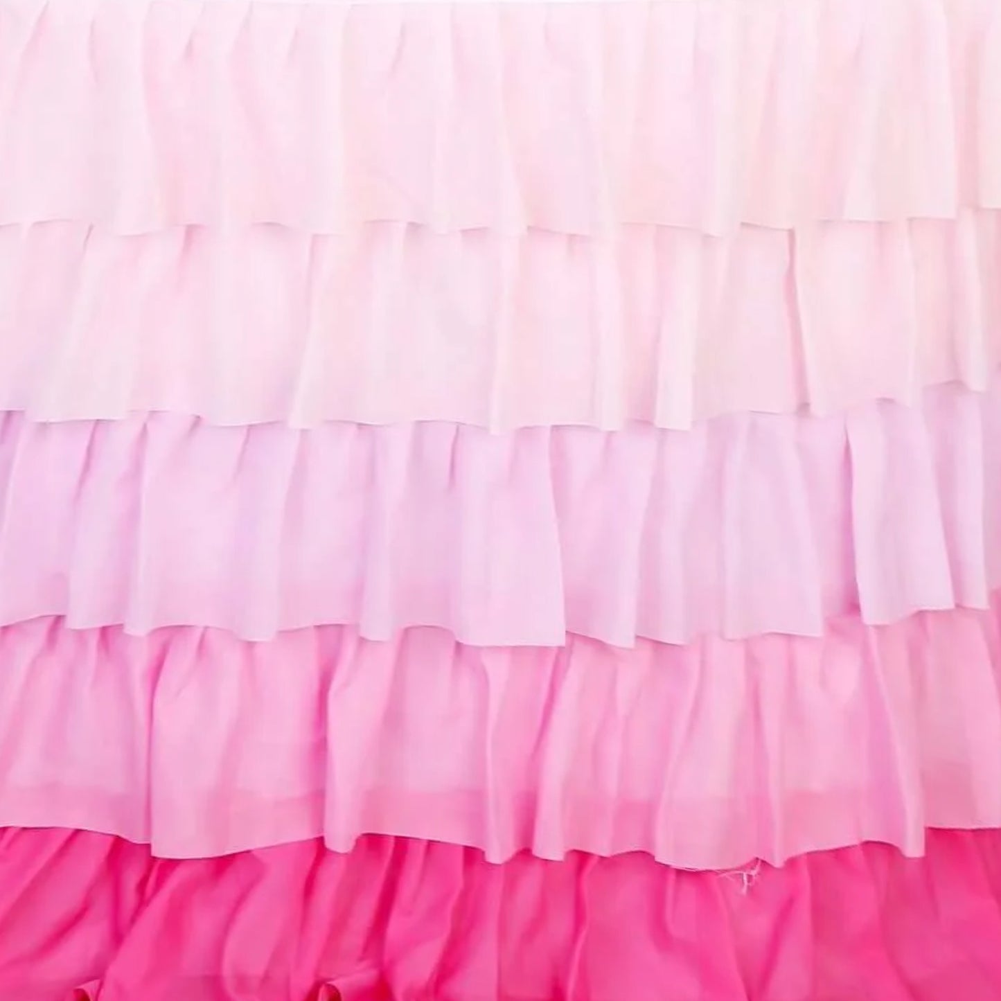 Ombre pink chiffon ruffled tutu table skirt with satin backing. #whtbkgd