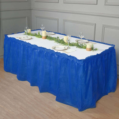 5 Pack Royal Blue Ruffled Plastic Table Skirts - 14ft 5 Pack Royal Blue Ruffled Plastic Table Skirts - 14ft