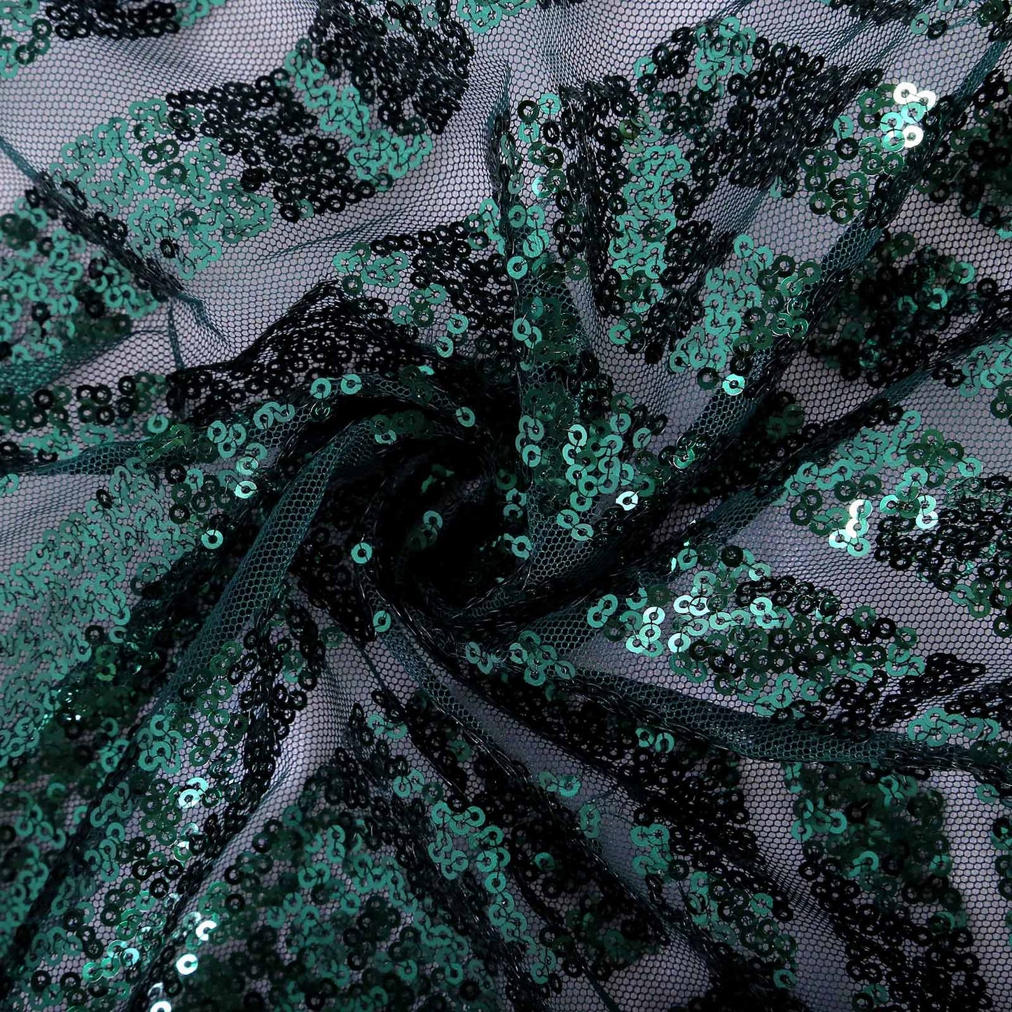 Hunter emerald green sequin tablecloth with diamond pattern.