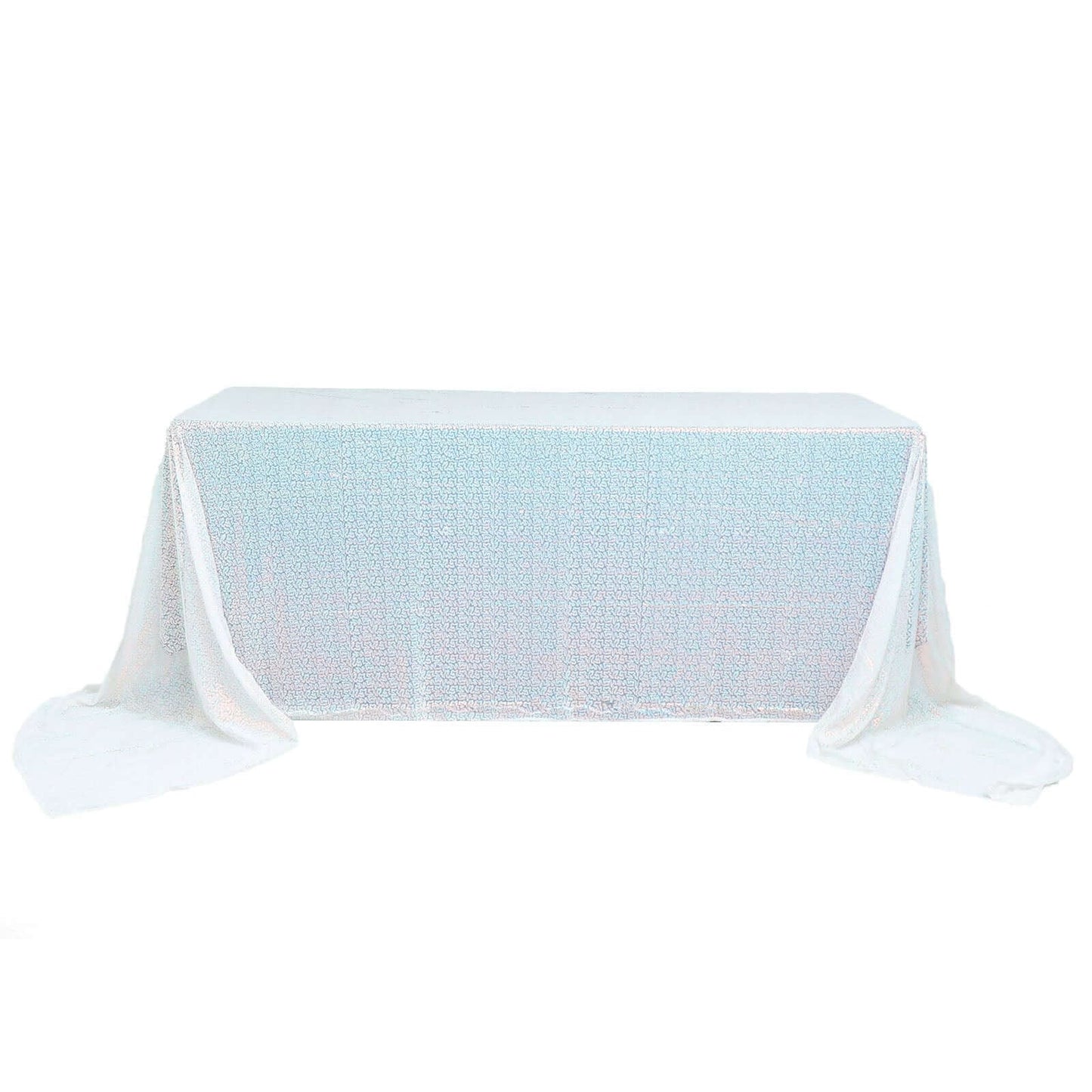 90 Inch x 156 Inch Sequin Rectangle Tablecloth in Iridescent Blue