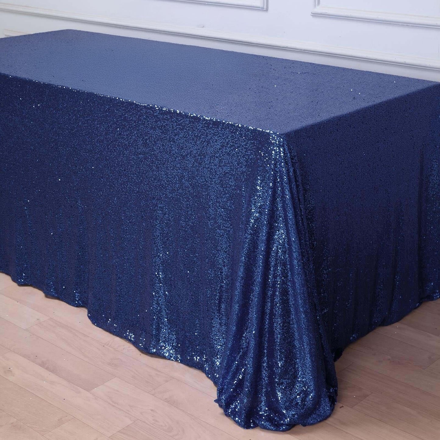 90x156" Navy Blue Seamless Sequin Rectangle Tablecloth