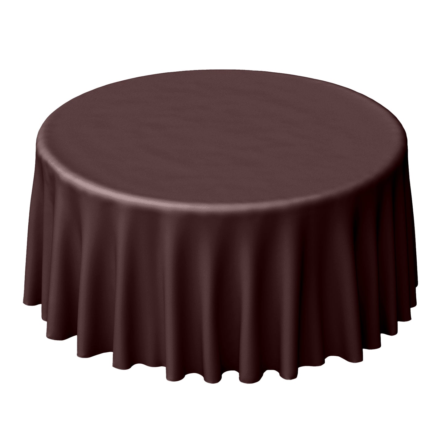 Chocolate round tablecloth, 120 inches, seamless polyester.