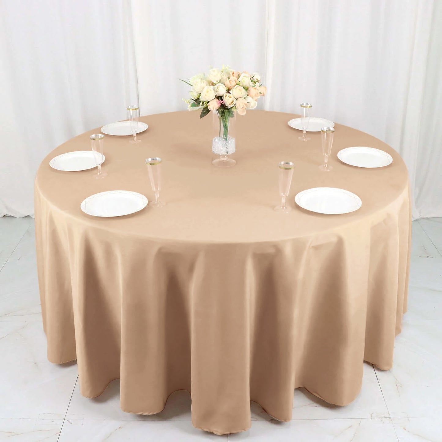 120 Inch Size Round Tablecloth Nude Color Polyester