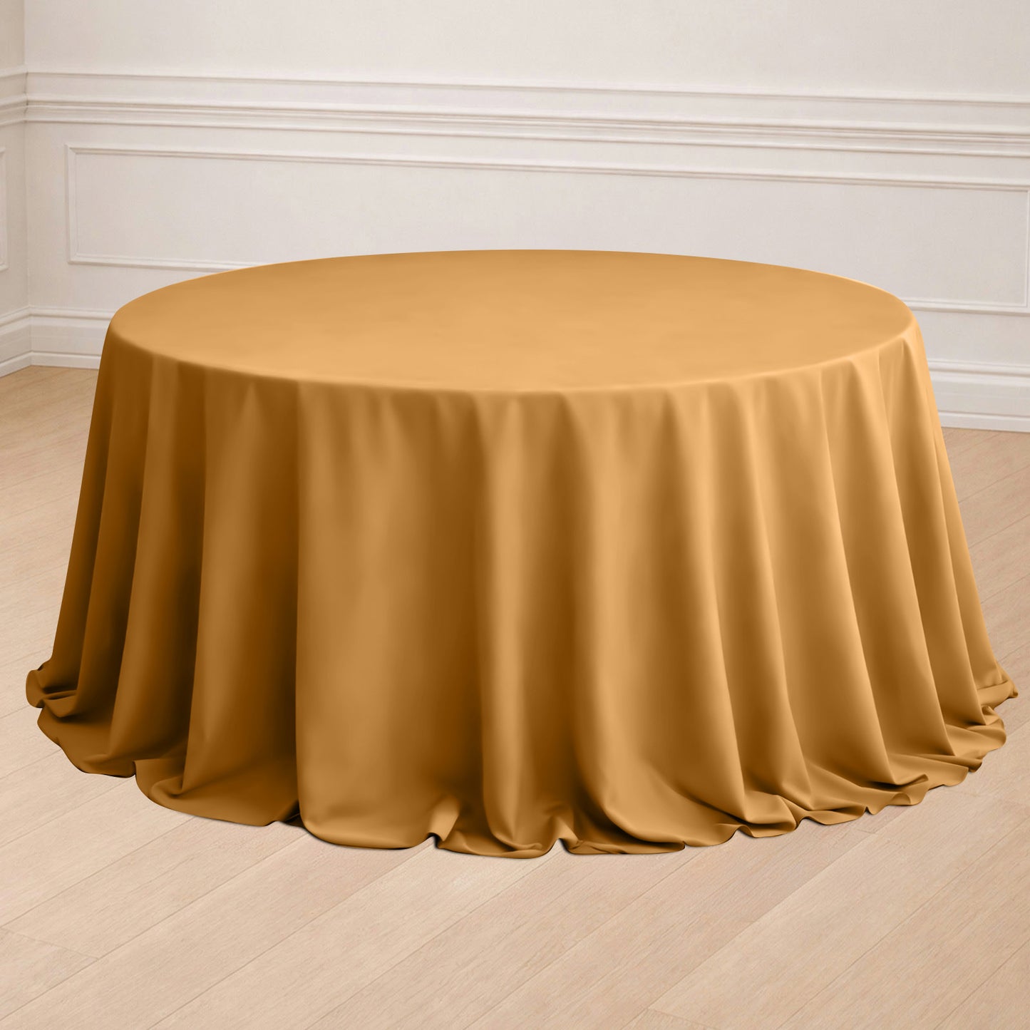 132Inch Gold Seamless Polyester Round Tablecloth