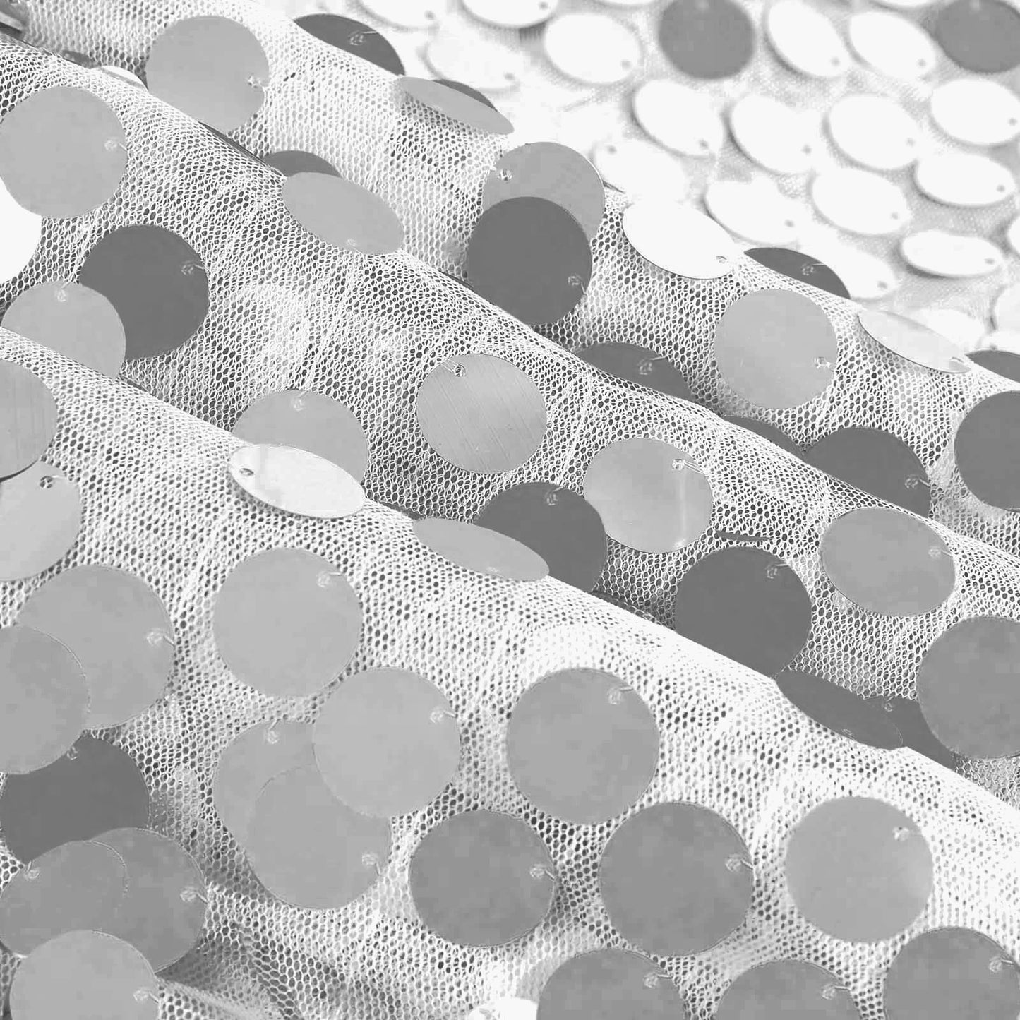 120" Big Payette Silver Sequin Round Tablecloth Premium Collection#whtbkgd