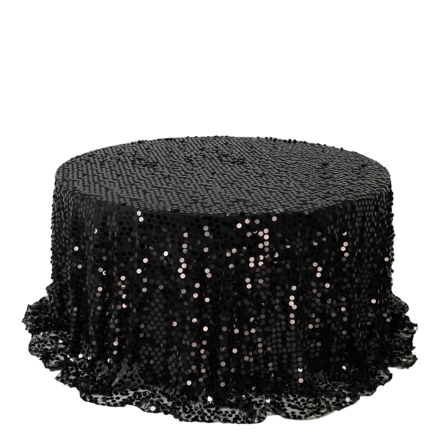 Sequin 132" Round Tablecloth Black - Big Payette Table Cover