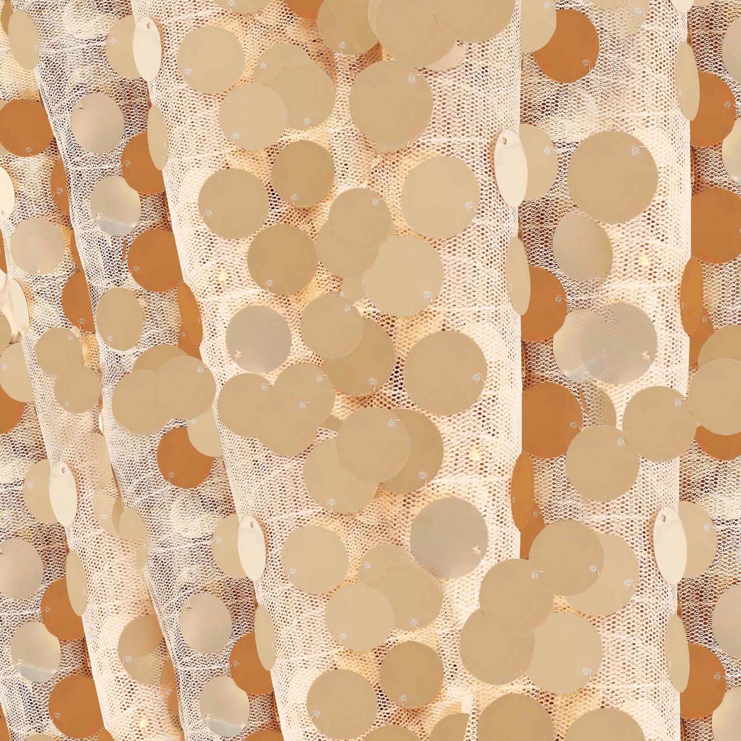 Matte champagne big Payette sequin tablecloth, 90"x132" rectangular design. #whtbkgd