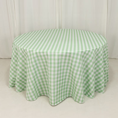 Charming White Sage Green Buffalo Plaid Round Tablecloth 120" Charming White Sage Green Buffalo Plaid Round Tablecloth 120"