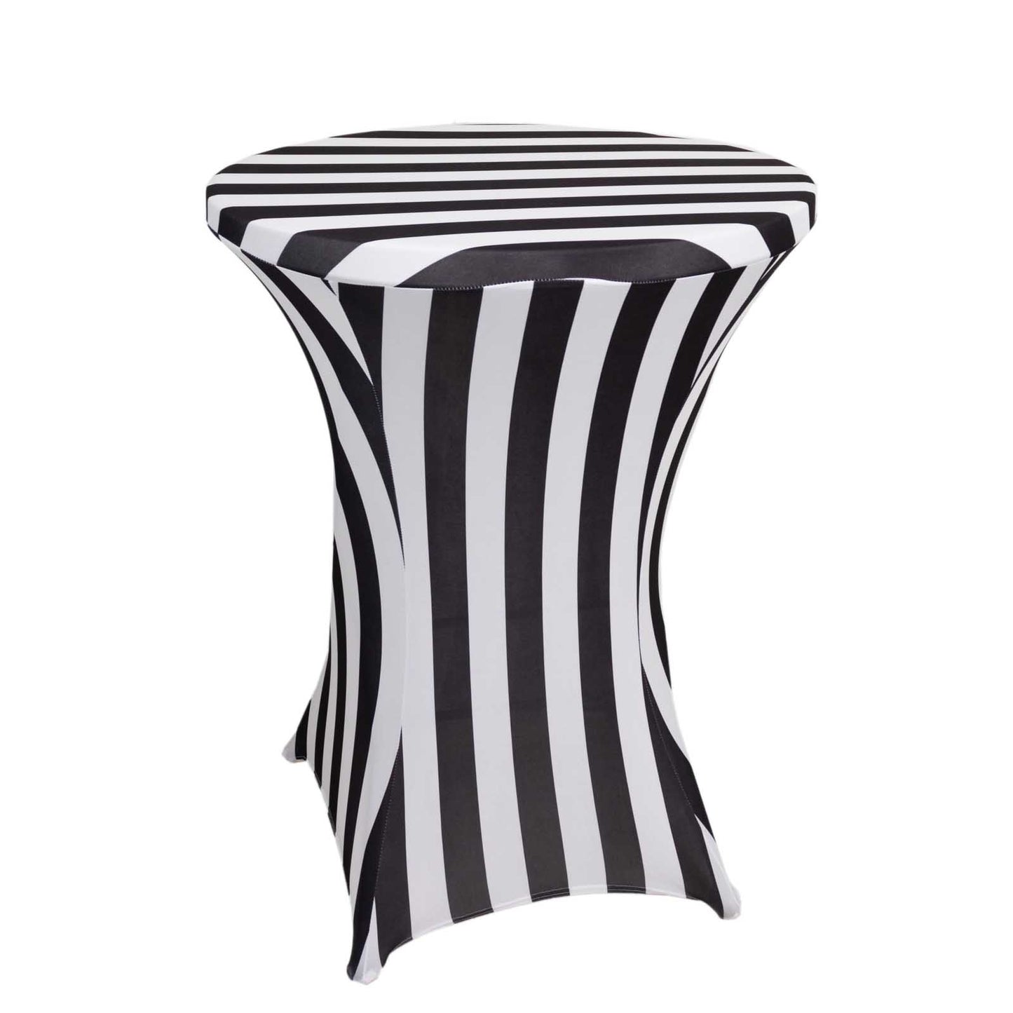 Spandex 30" Fitted Round Cocktail Table Cover Black/White Striped - Easy to Maintain Stretch Tablecloth