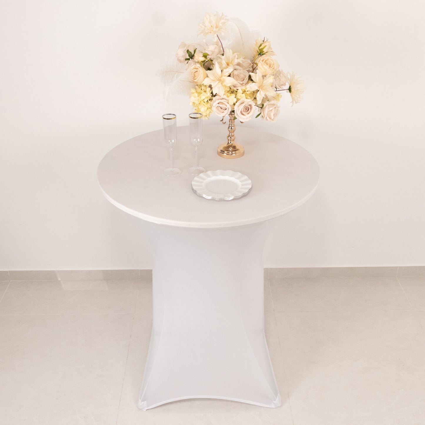 Spandex 36" Round Cocktail Table Cover White - Easy to Maintain Stretch Fitted Highboy Tablecloth