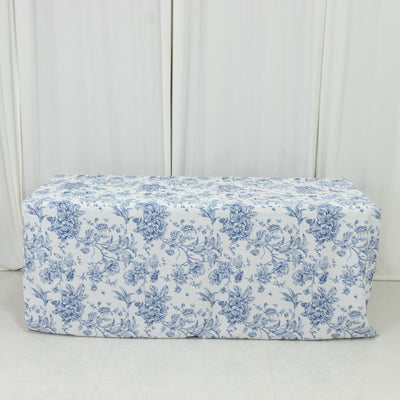 Blue & White French Toile Fitted Polyester Tablecloth 6ft Blue & White French Toile Fitted Polyester Tablecloth 6ft