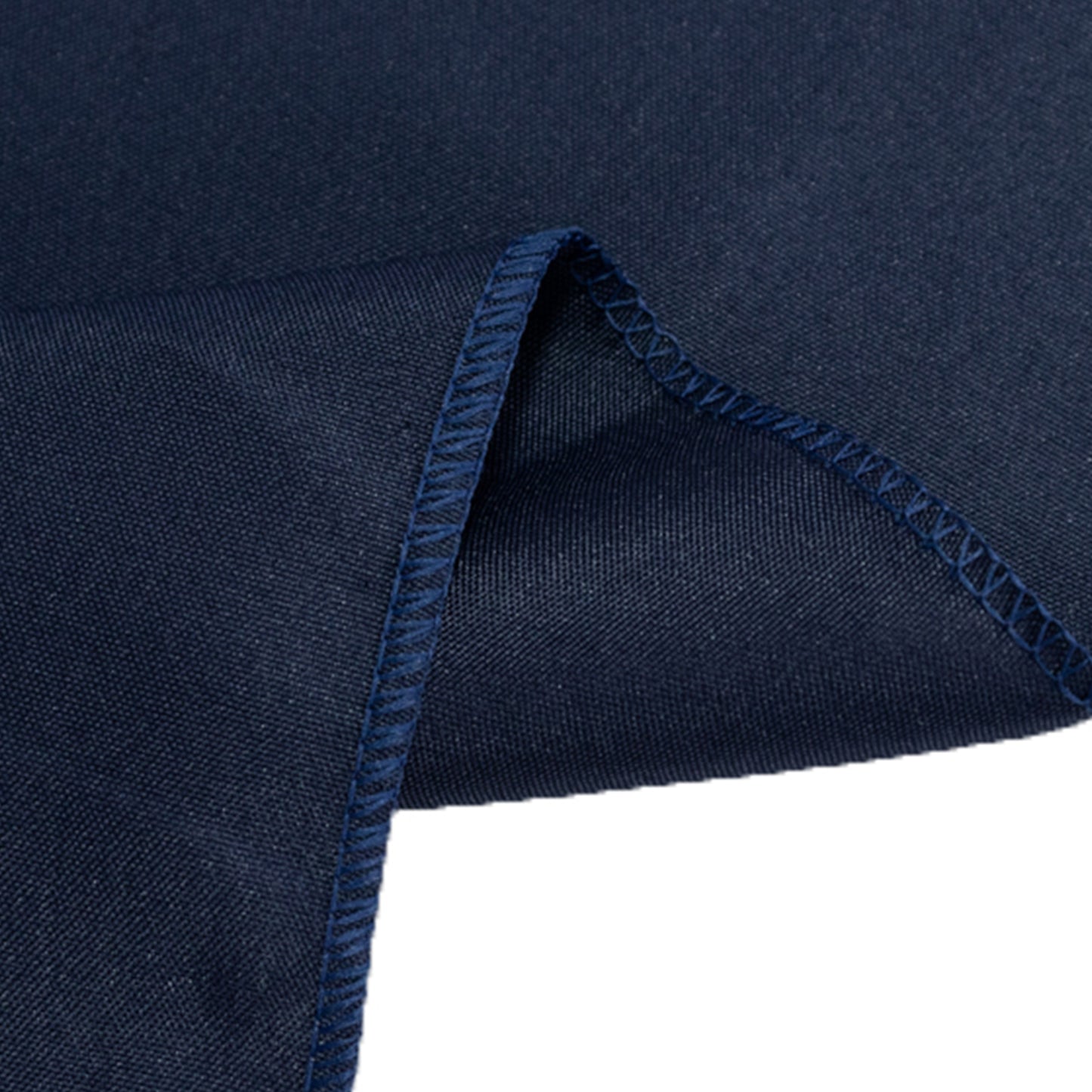 Navy blue fitted polyester tablecloth for trade shows and events.