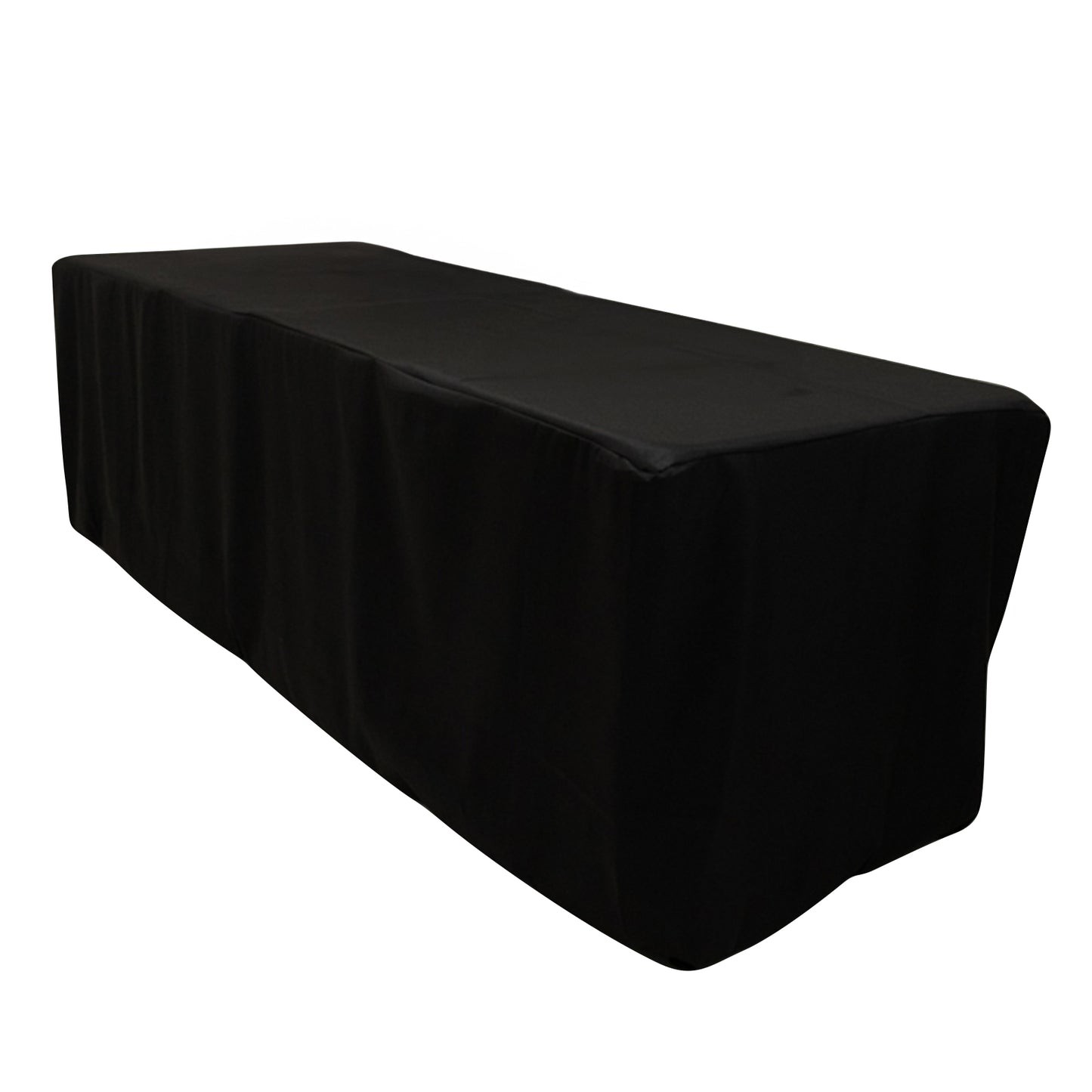 8ft black fitted polyester tablecloth for 96"x24"x30" tables.