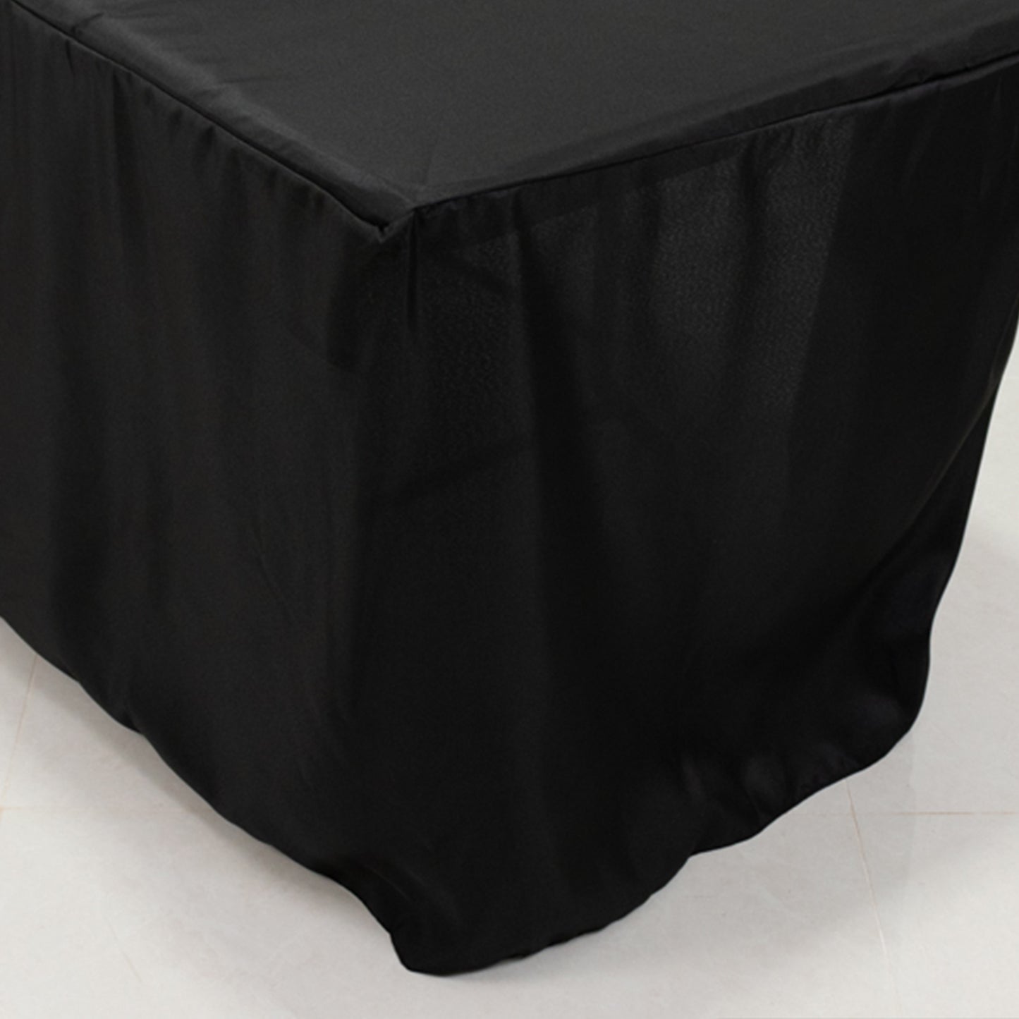 8ft Black Open Back Fitted Polyester Rectangle Tablecloth, Trade Show Table Cover for 96"x30" Tables