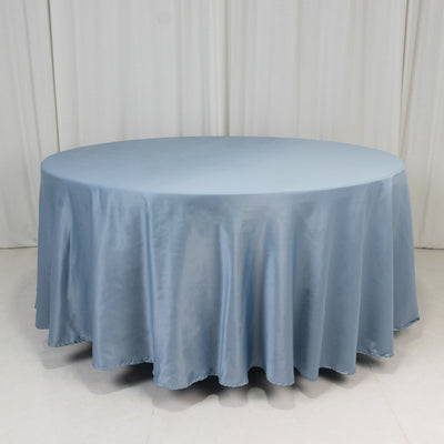 Effortless Elegance with the Dusty Blue Lamour Satin Round Tablecloth Effortless Elegance with the Dusty Blue Lamour Satin Round Tablecloth