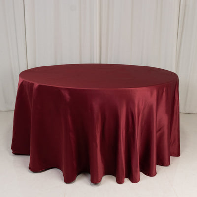 Stunning Burgundy Lamour Satin Round Tablecloth 120” Stunning Burgundy Lamour Satin Round Tablecloth 120”