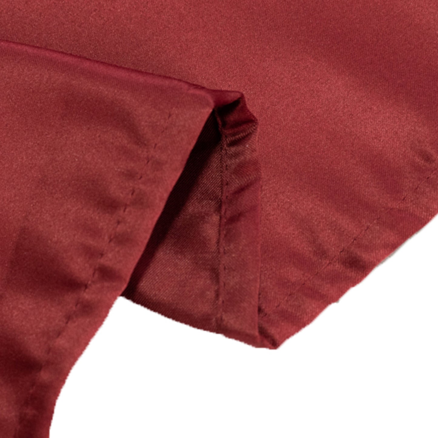 Burgundy satin tablecloth, 60"x102" rectangle, elegant dining decor.