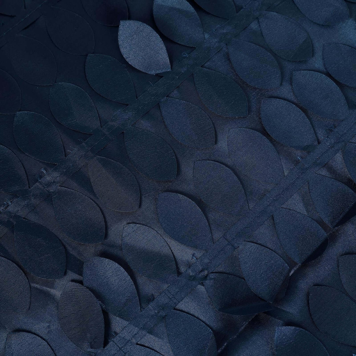 Navy blue 3D leaf petal taffeta fabric tablecloth. #whtbkgd