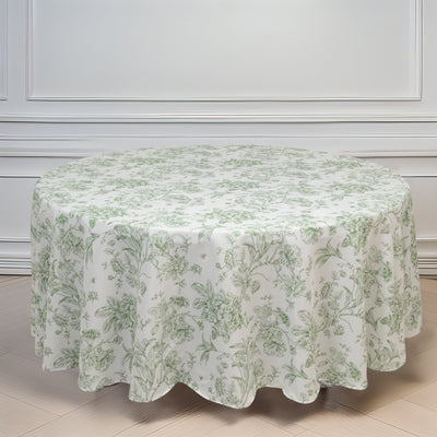 Polyester Round Tablecloth 108" White with Dusty Sage Green French Toile Pattern Polyester Round Tablecloth 108" White with Dusty Sage Green French Toile Pattern