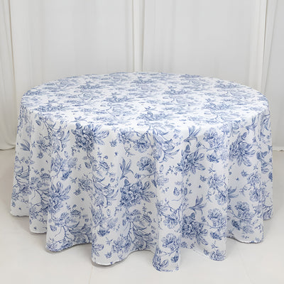 Stunning White Blue French Toile Polyester Round Tablecloth 120" Stunning White Blue French Toile Polyester Round Tablecloth 120"