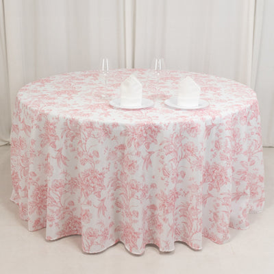 Stunning White Pink French Toile Polyester Round Tablecloth 120" Stunning White Pink French Toile Polyester Round Tablecloth 120"