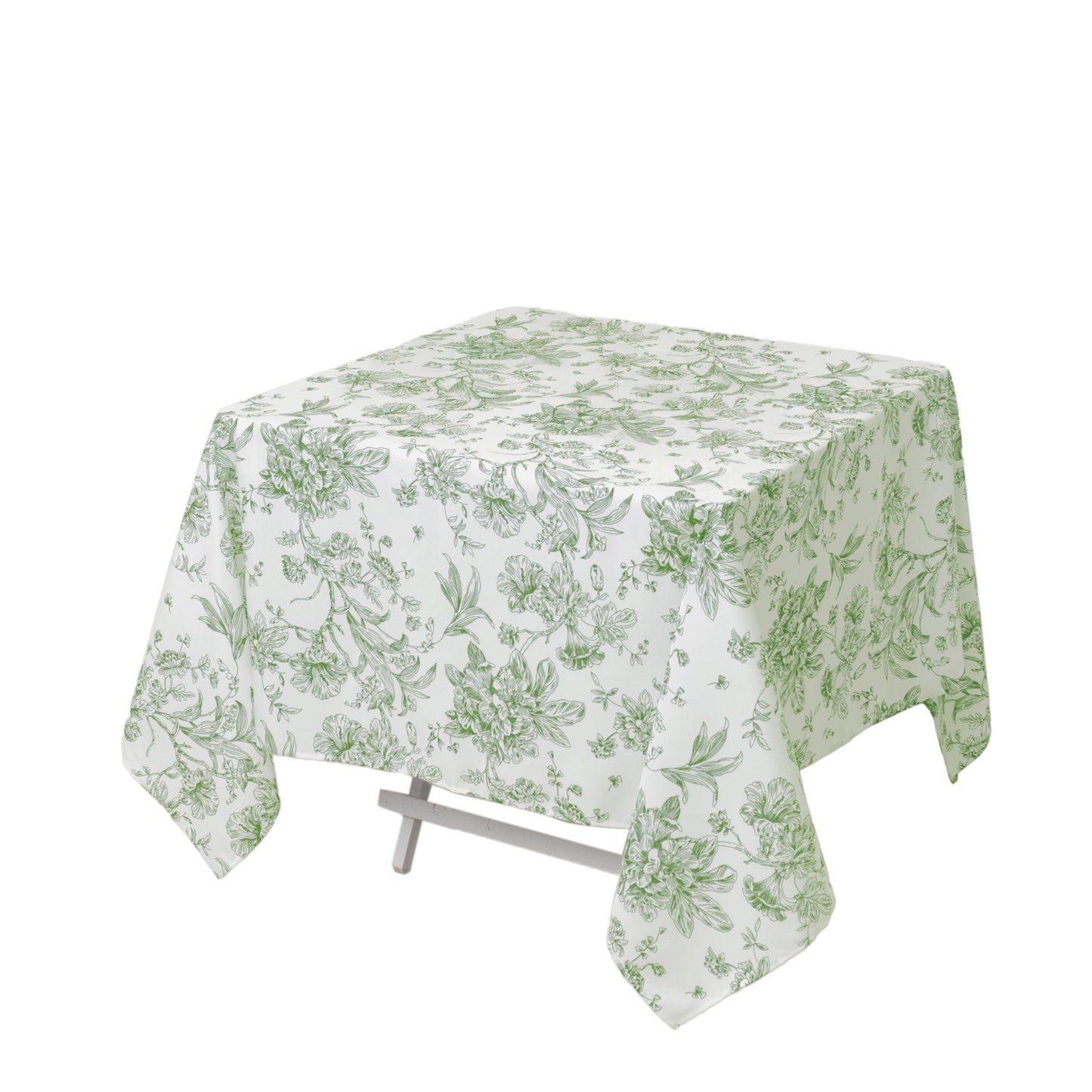 Polyester 70"x70" Square Tablecloth White - Dusty Sage Green French Toile Pattern for Elegant Occasions