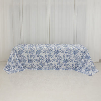 White Blue French Toile Polyester Tablecloth 90"x156" White Blue French Toile Polyester Tablecloth 90"x156"