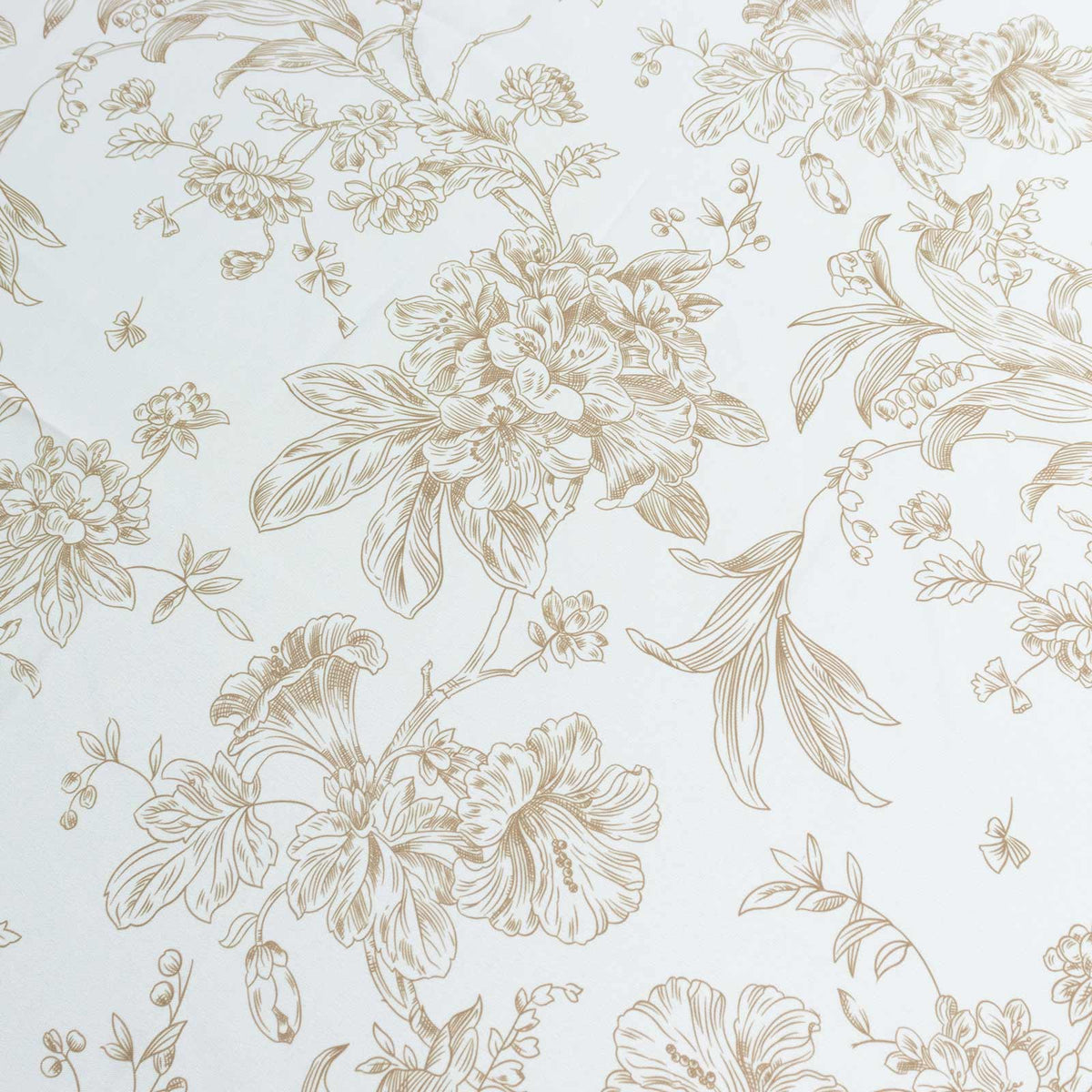 Polyester 90" Round Tablecloth White - Taupe French Toile Pattern for Chic Weddings