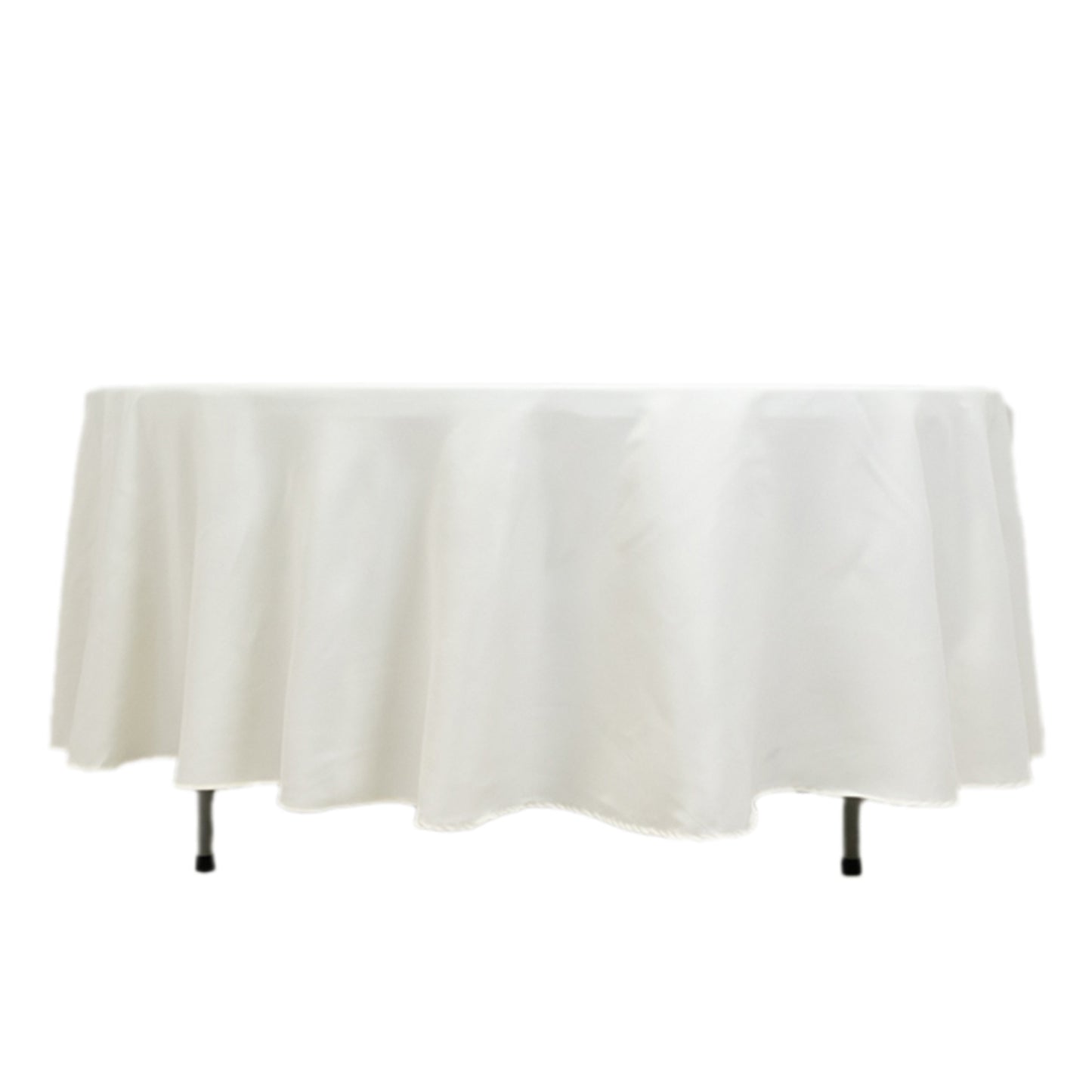Ivory fire retardant round tablecloth for premium table settings.