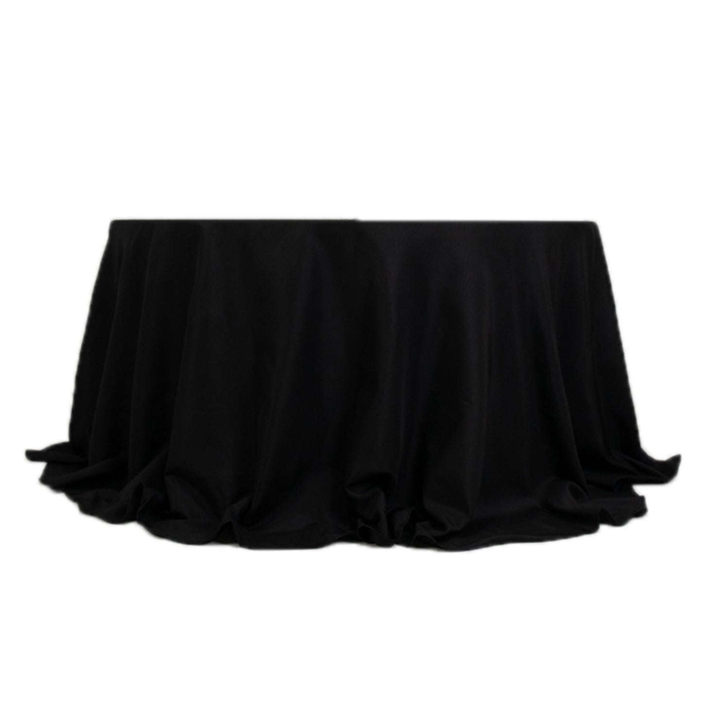 132" Fire Retardant Black Tablecloth Seamless Premium Polyester Round Table Cover for 6 Foot Tables With Floor-Length Drop