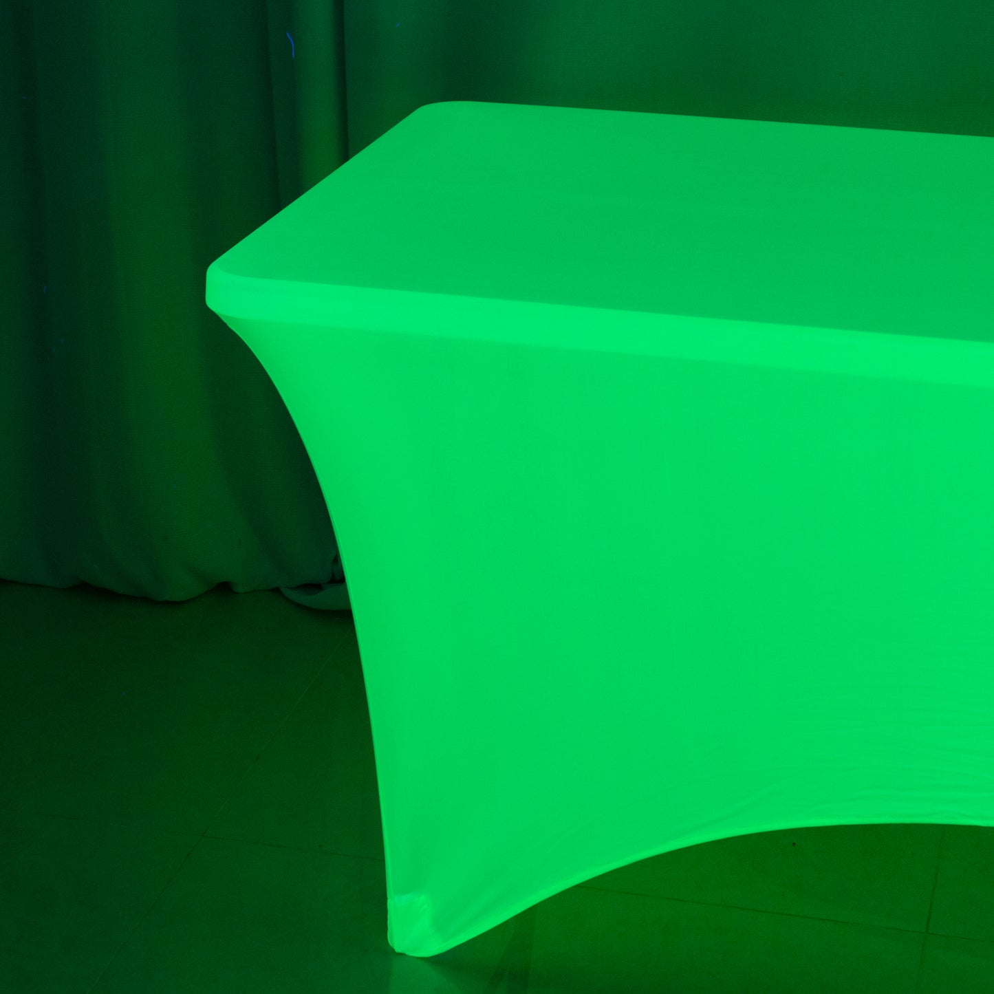 Glow neon green fitted spandex tablecloth for a 6ft rectangle table.
