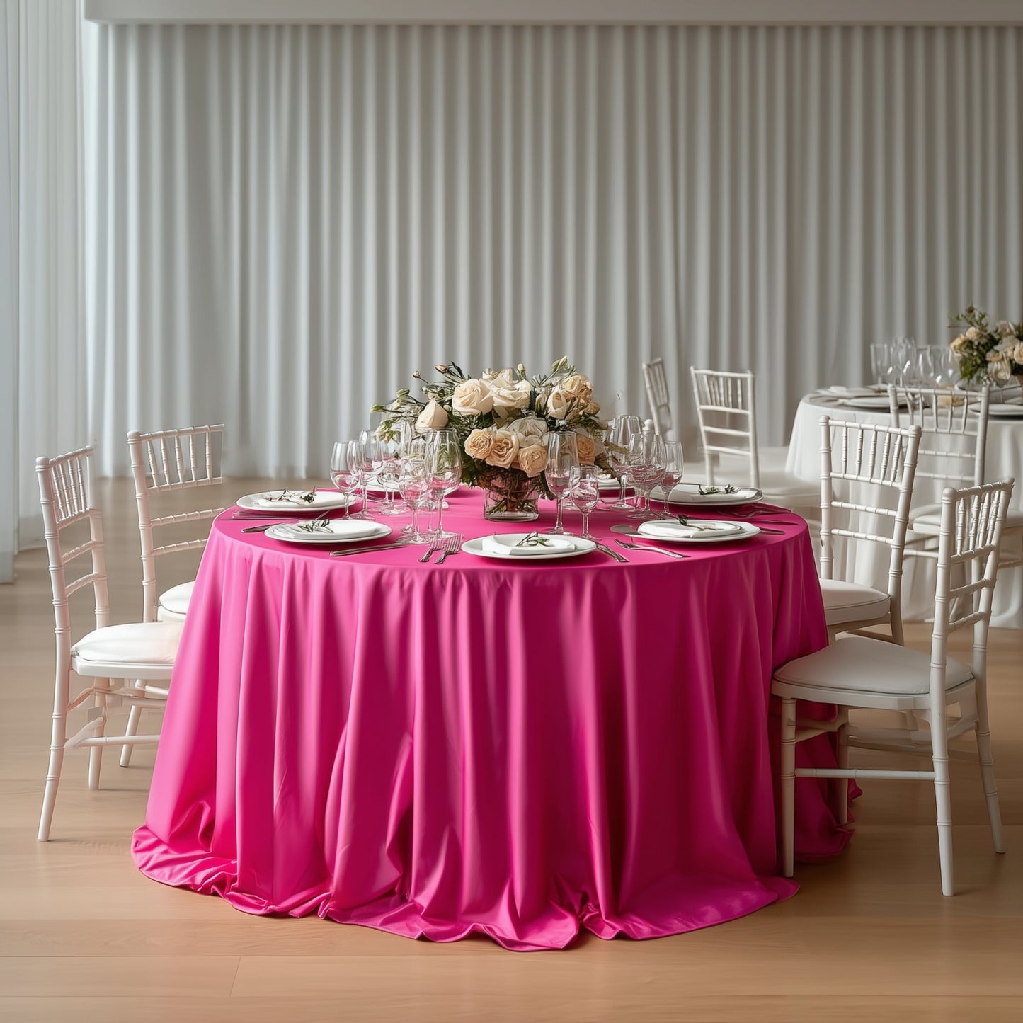 Scuba Round 132" Tablecloth Fuchsia - Wrinkle Free & Stain Resistant Seamless Table Cover