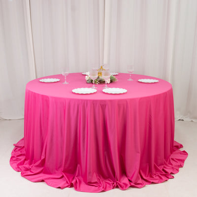 Fuchsia 132" Scuba Round Tablecloth – Seamless & Wrinkle Free Cover Fuchsia 132" Scuba Round Tablecloth – Seamless & Wrinkle Free Cover