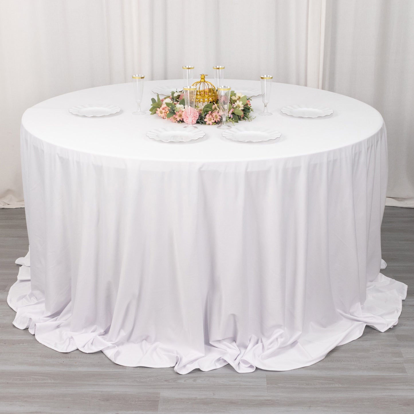 132" White Scuba Wrinkle Free Round Tablecloth, Seamless Scuba Polyester Tablecloth