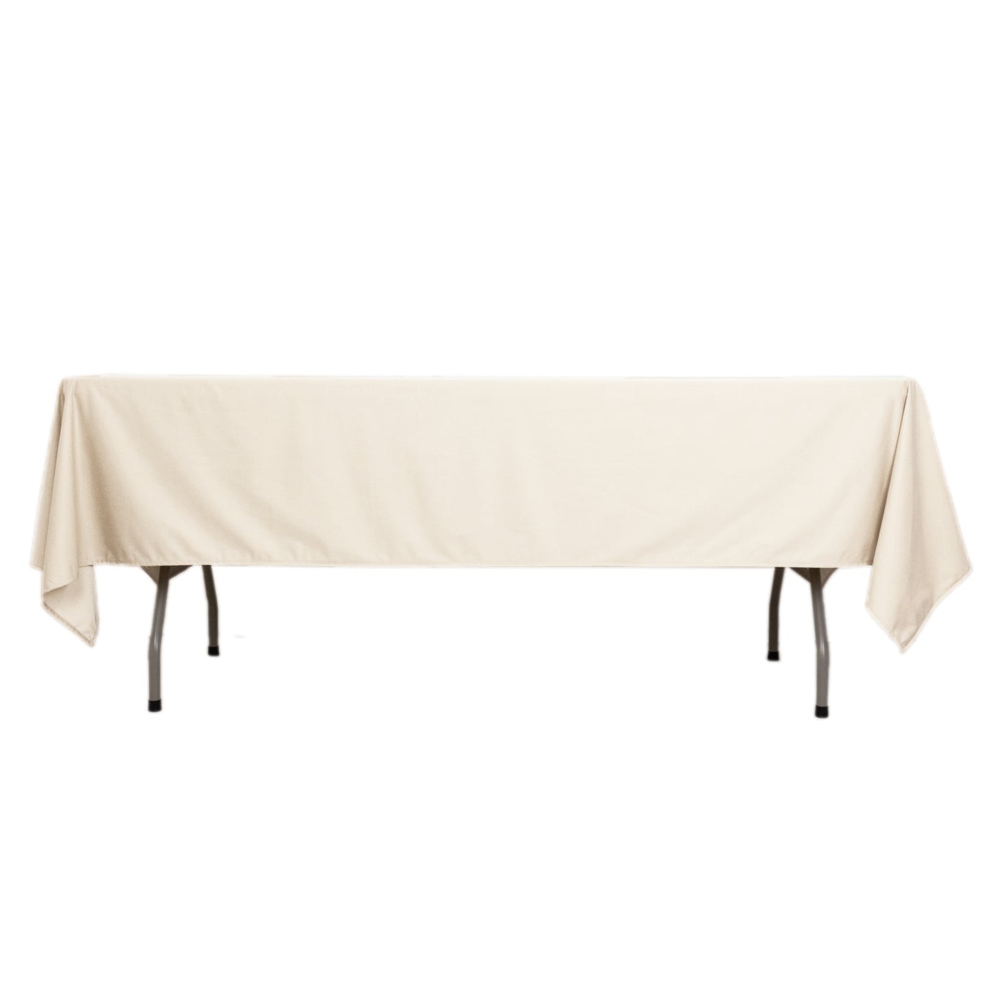 Beige scuba wrinkle-free rectangular tablecloth for events and dining.