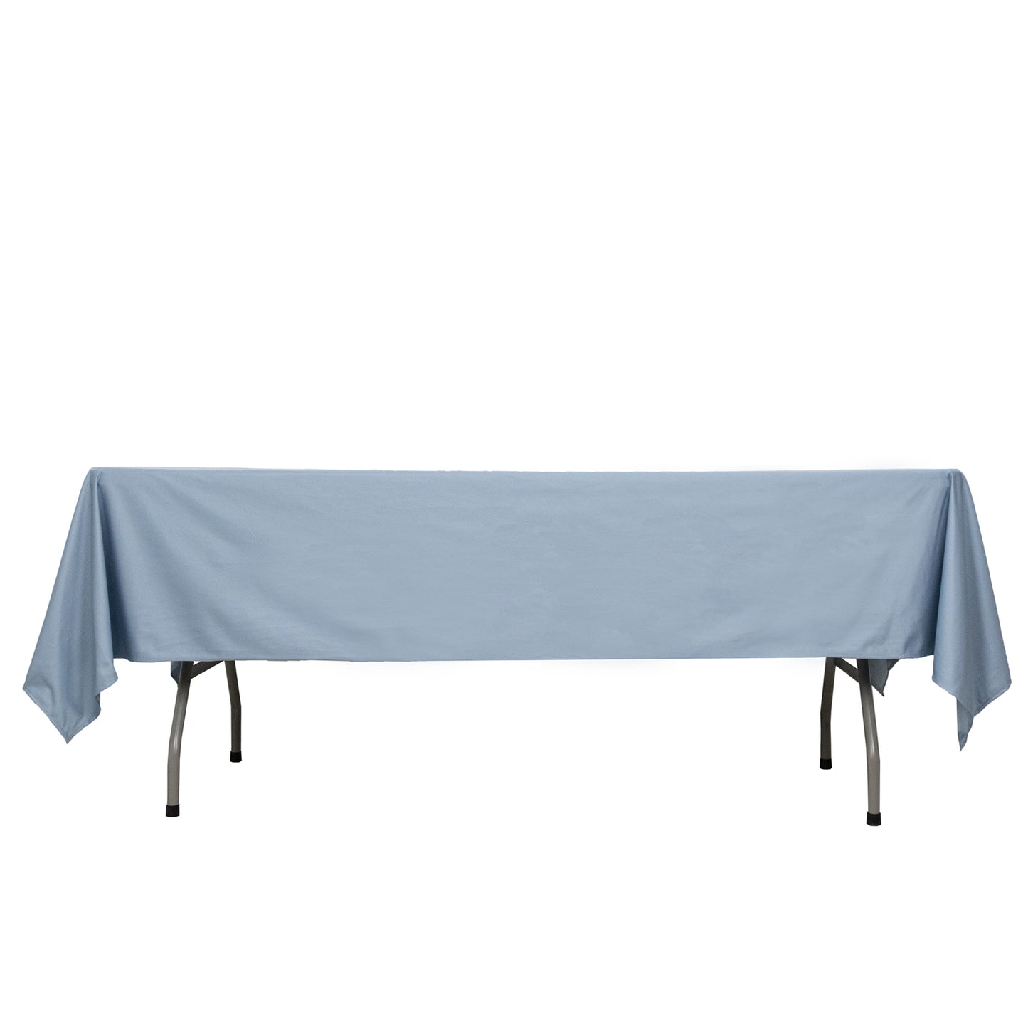 Dusty blue rectangular tablecloth, 60"x102", wrinkle-free scuba polyester.