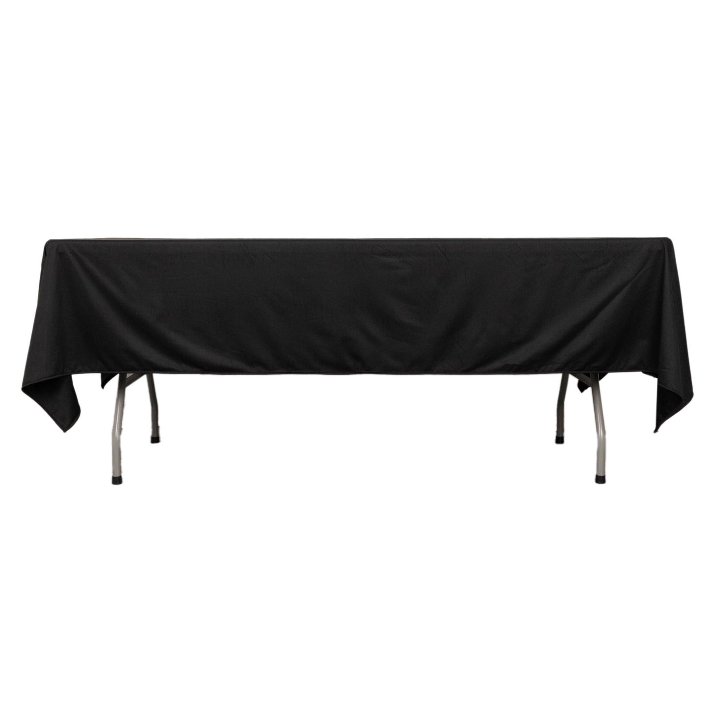 Black rectangular tablecloth, 60"x102", wrinkle-free scuba polyester.