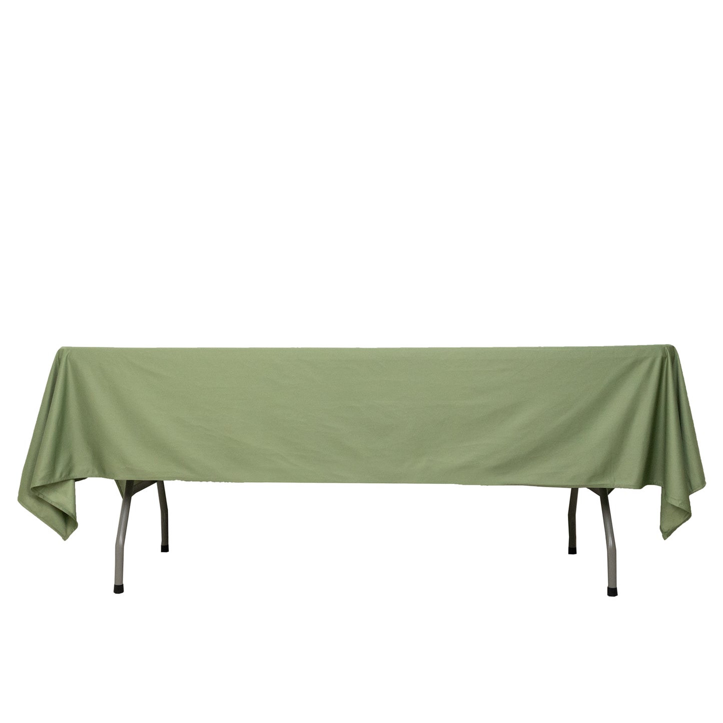 Dusty sage green rectangular tablecloth, 60"x102", wrinkle-free scuba polyester.