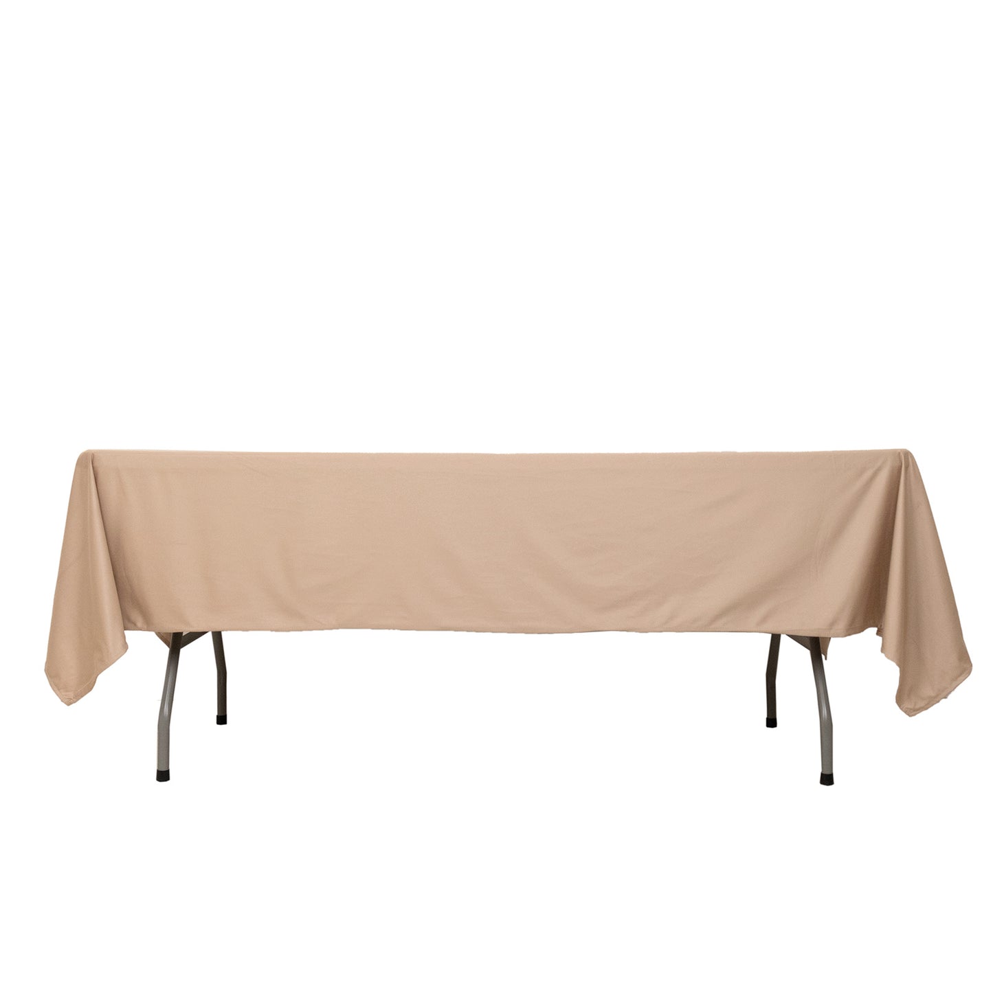 Nude scuba wrinkle-free rectangular tablecloth on a table.
