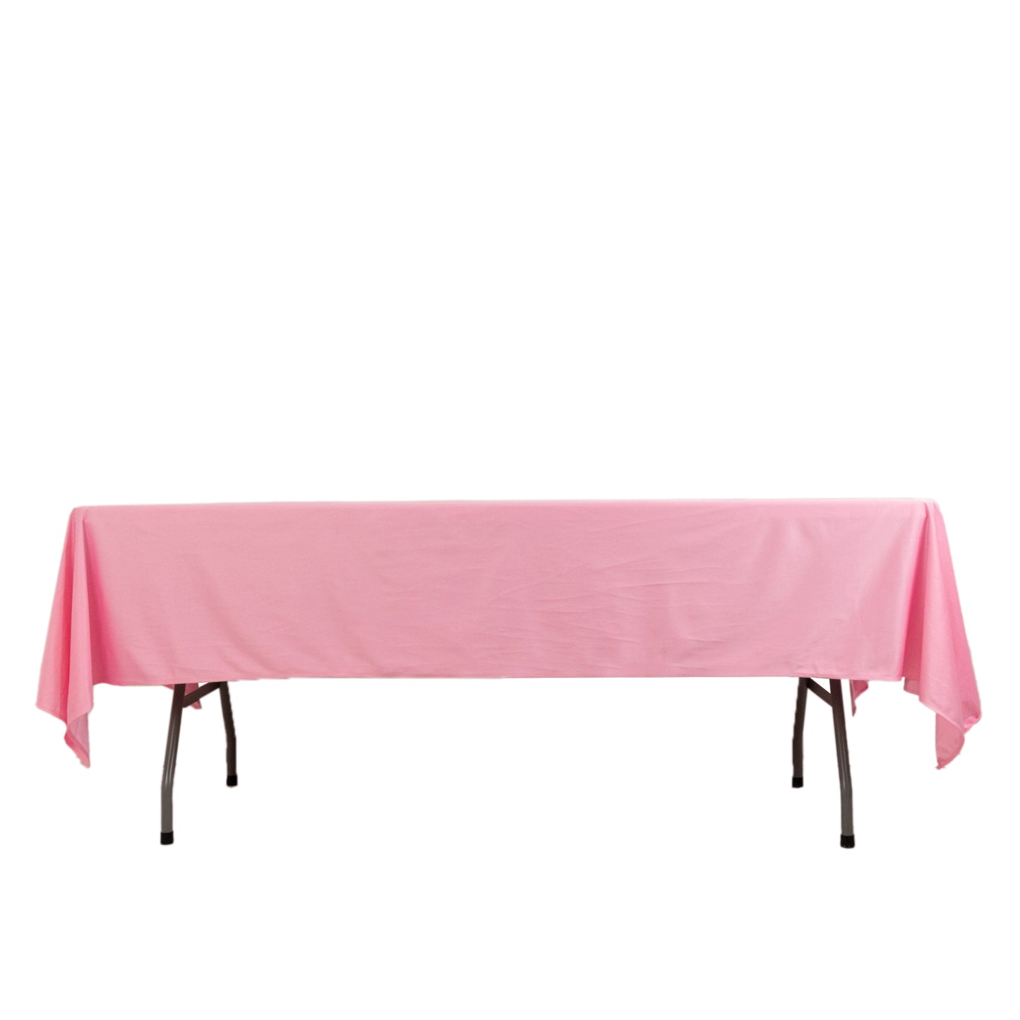 60"x102" Pink Scuba Wrinkle Free Rectangular Tablecloth on a table.