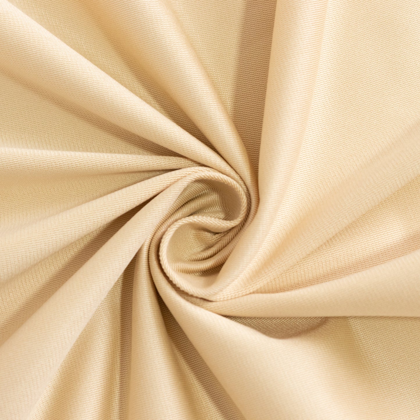 Beige scuba polyester round tablecloth fabric close-up.